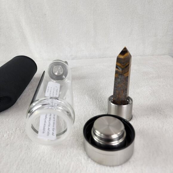 Pure Essence Tiger Eye Natural Stone Infused Glass Water Bottle 20 oz. NWT - Picture 5 of 5